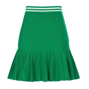 LOUNA Ribbed Knit Pleated Tennis Skirt • Size S • Green/White • Like New